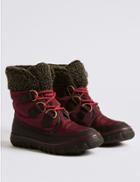Marks & Spencer Fur Lace-up Ankle Boots Burgundy Mix