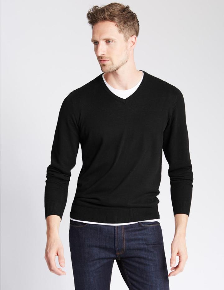 Marks & Spencer Ribbed Trim Jumper Black