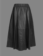 Marks & Spencer Leather A-line Midi Skirt Black