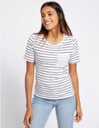 Marks & Spencer Pure Cotton Striped Short Sleeve T-shirt White Mix
