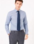 Marks & Spencer Tailored Fit Brick Print Easy To Iron Shirt Cobalt
