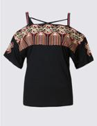 Marks & Spencer Embroidered Cold Shoulder Gypsy Top Black Mix