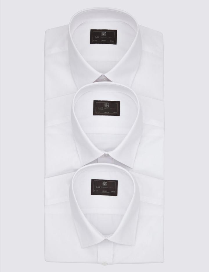 Marks & Spencer 3 Pack Easy To Iron Slim Fit Shirts White