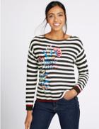 Marks & Spencer Pure Cotton Striped Slash Neck Jumper Navy Mix