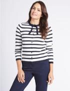 Marks & Spencer Striped Bow Detail Cardigan Navy