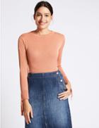 Marks & Spencer Round Neck Tie Sleeve Jumper Tea Rose