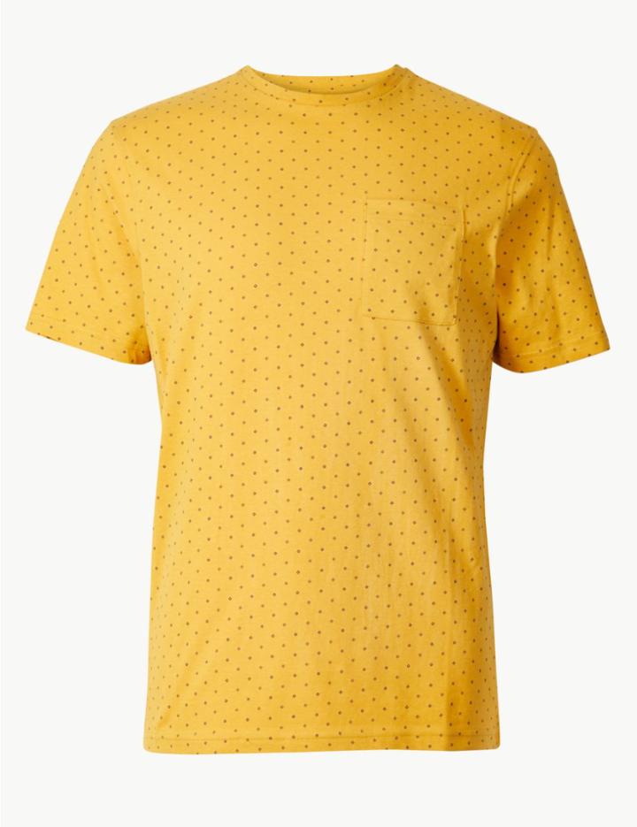 Marks & Spencer Printed Crew Neck T-shirt Yellow Mix