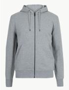 Marks & Spencer Cotton Zip Through Hoodie Grey Mix