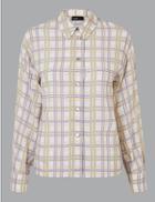 Marks & Spencer Checked Button Detailed Shirt Ivory Mix