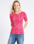 Marks & Spencer Pure Cotton Floral Print T-shirt Bright Pink Mix
