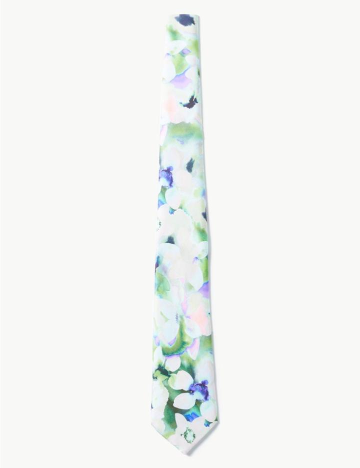 Marks & Spencer Pure Silk Floral Print Tie Fuchsia