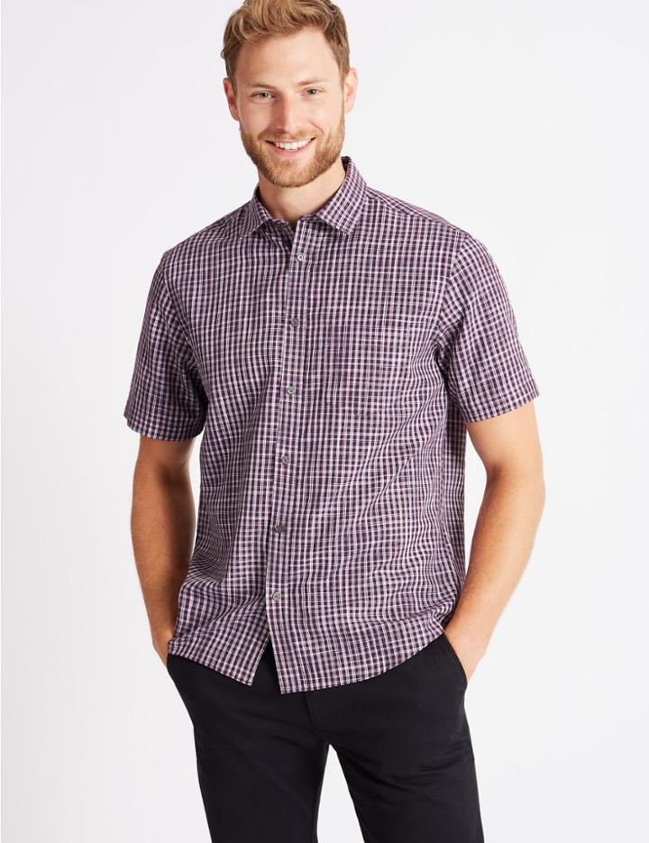 Marks & Spencer Modal Blend Checked Shirt With Pocket Purple Mix