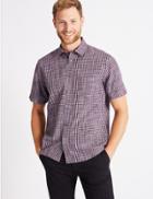 Marks & Spencer Modal Blend Checked Shirt With Pocket Purple Mix