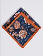 Marks & Spencer Pure Silk Floral Print Pocket Square Bright Orange