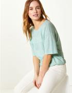 Marks & Spencer Petite Linen Blend Lace T-shirt Mint