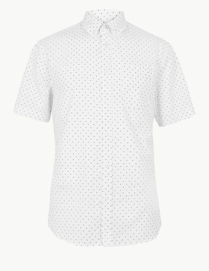 Marks & Spencer Cotton Geometric Print Shirt White Mix