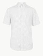 Marks & Spencer Cotton Geometric Print Shirt White Mix