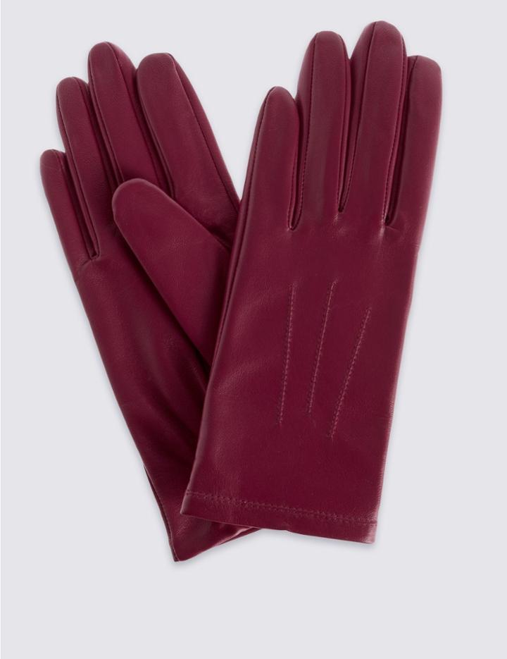 Marks & Spencer Leather Stitch Detail Gloves Raspberry