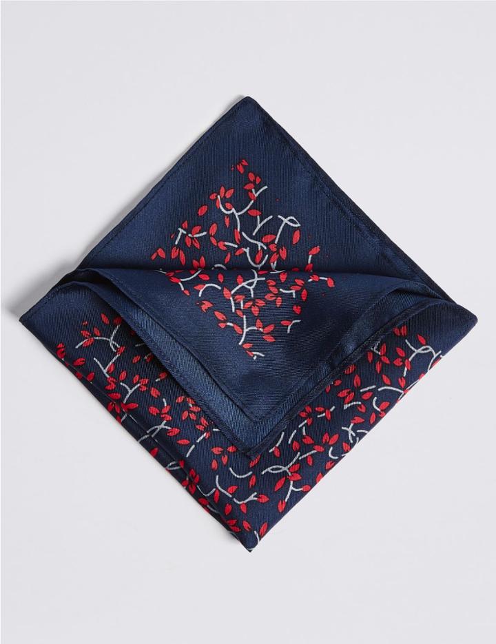 Marks & Spencer Pure Silk Leaf Print Pocket Square Red Mix
