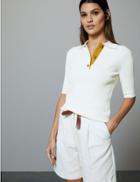 Marks & Spencer Ribbed Short Sleeve Knitted Top Winter White