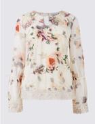 Marks & Spencer Floral Print Round Neck Long Sleeve Blouse Pink Mix