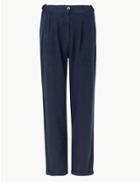 Marks & Spencer Linen Blend Ankle Grazer Peg Trousers Navy