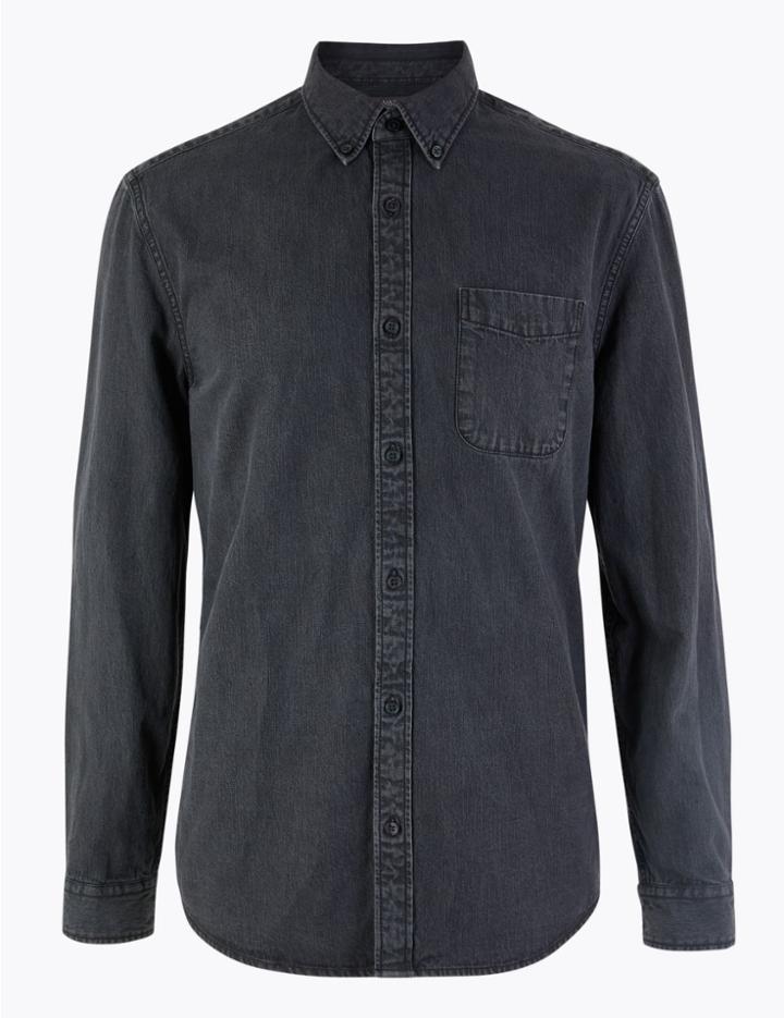 Marks & Spencer Pure Cotton Authentic Denim Shirt Grey
