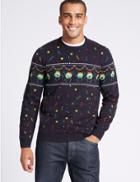 Marks & Spencer Brussel Sprouts Christmas Jumper With Lights Navy Mix