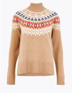 Marks & Spencer Pure Cashmere Fair Isle Roll Neck Jumper Camel Mix