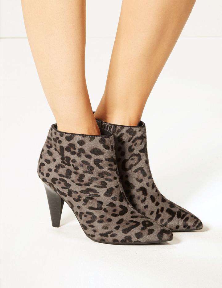Marks & Spencer Textured Animal Print Ankle Boots Grey Mix