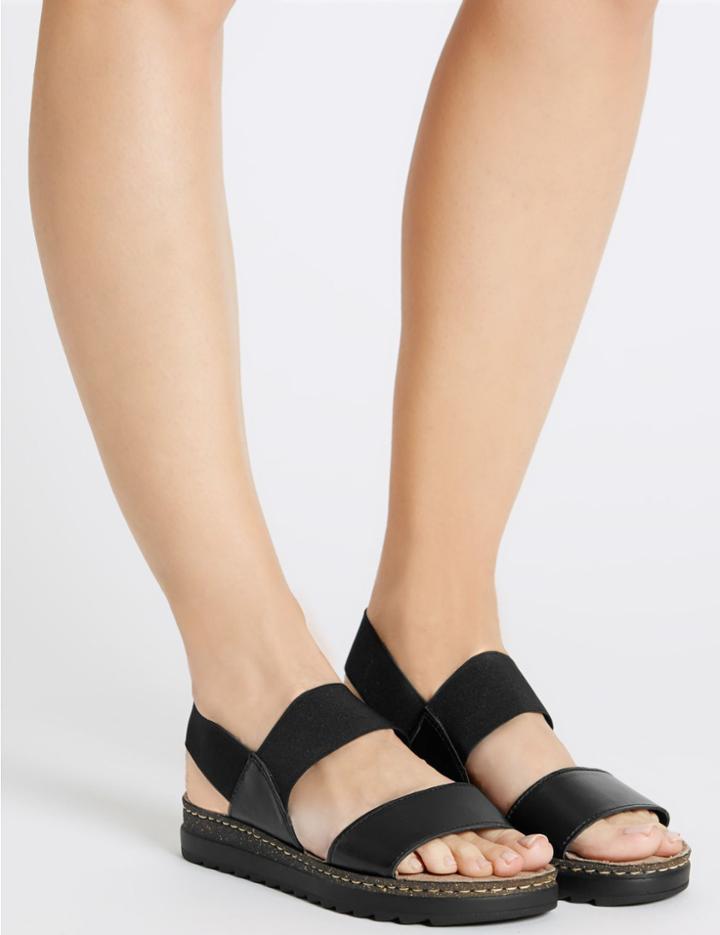 Marks & Spencer Leather Two Band Sandals With Footglove&trade; Black