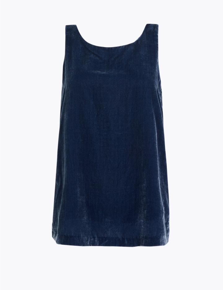 Marks & Spencer Velvet Round Neck Sleeveless Shell Top Indigo