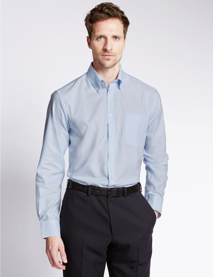 Marks & Spencer Pure Cotton Regular Fit Oxford Shirt Sky
