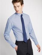 Marks & Spencer Cotton Rich Easy To Iron Slim Fit Shirt Blue