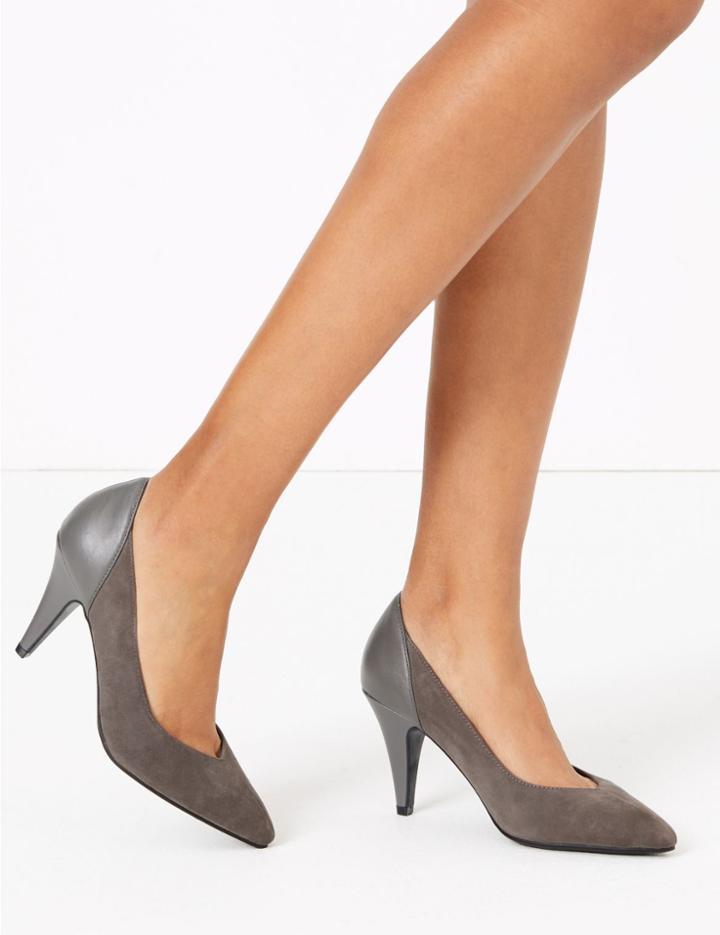 Marks & Spencer Suede Contrast Back Court Shoes Grey