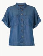 Marks & Spencer Petite Button Detailed Short Sleeve Shirt Denim