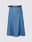 Marks & Spencer Belted Denim A-line Midi Skirt Denim Mix