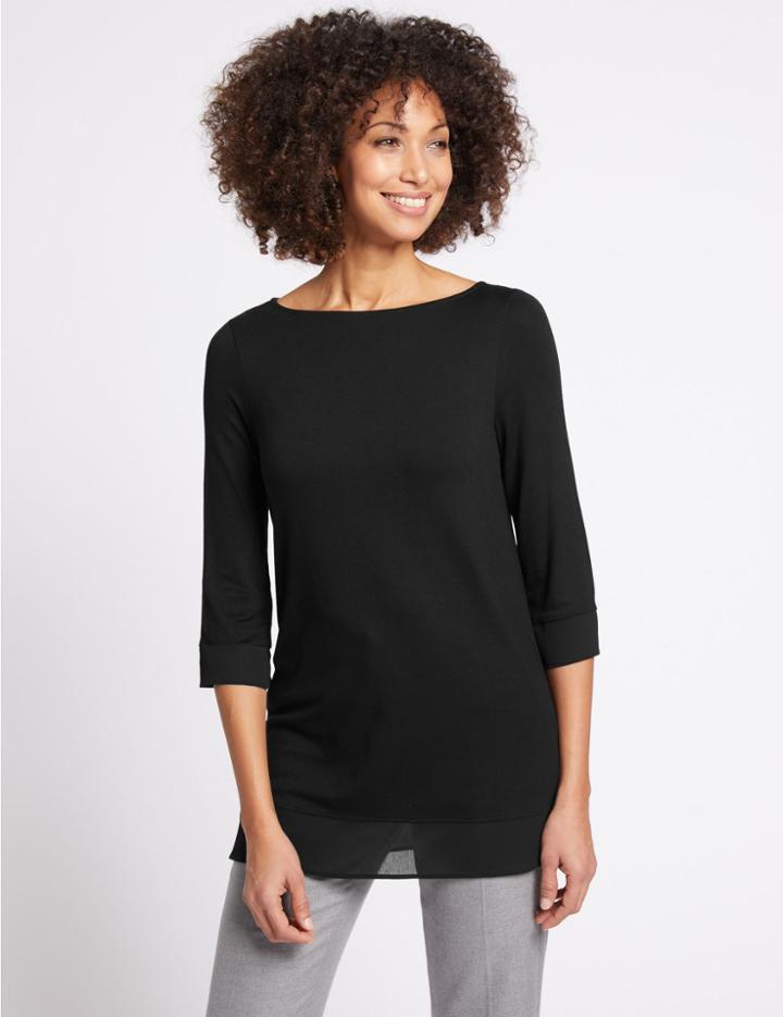 Marks & Spencer Crepe Hem Slash Neck Longline Tunic Black
