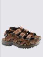 Marks & Spencer Leather Three Strap Riptape Sandals Brown