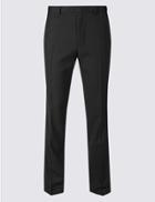 Marks & Spencer Slim Fit Wool Blend Flat Front Trousers Black