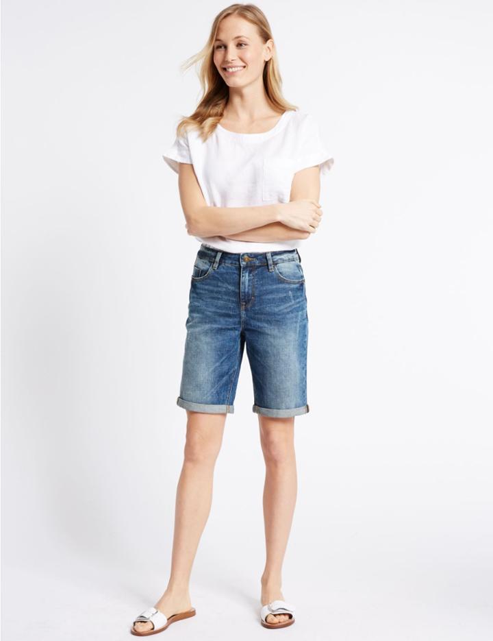 Marks & Spencer Crosshatch Denim Shorts Dark Indigo