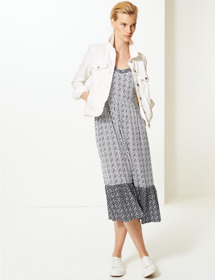 Marks & Spencer Geometric Print Slip Midi Dress Navy Mix