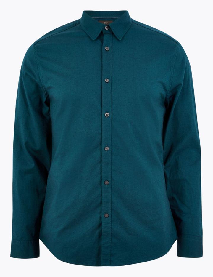 Marks & Spencer Slim Fit Oxford Shirt With Stretch Dark Teal