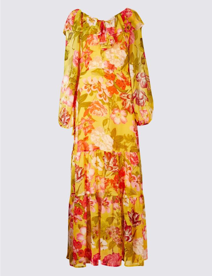 Marks & Spencer Floral Print Long Sleeve Maxi Dress Yellow Mix