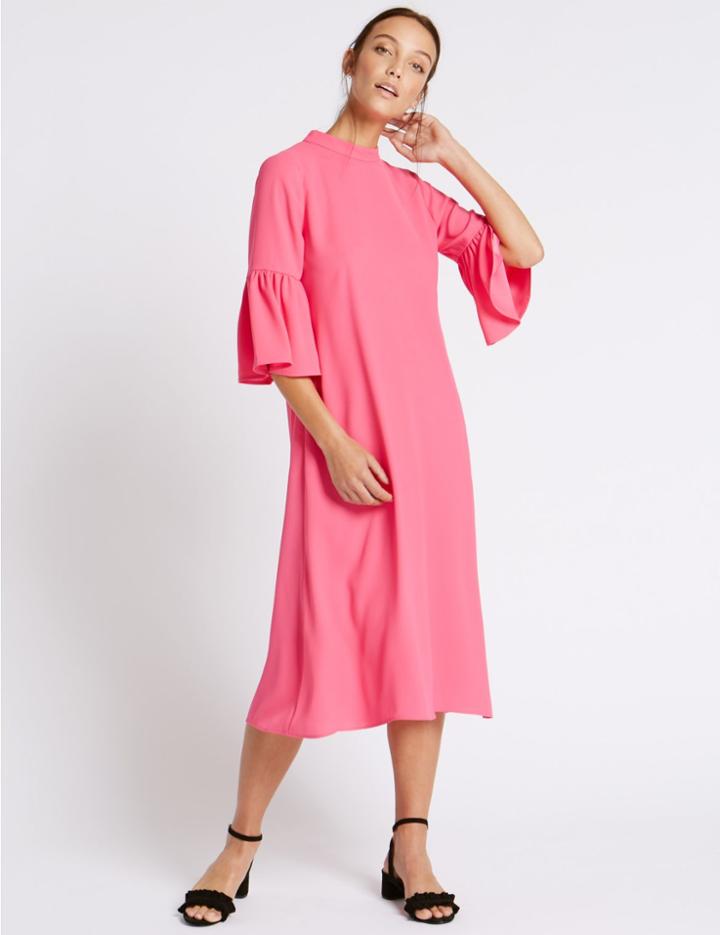 Marks & Spencer Tie Back Flared Sleeve Tunic Dress Pink