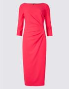 Marks & Spencer Drape 3/4 Sleeve Shift Midi Dress Pink