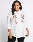 Marks & Spencer Curve Cotton Rich Embroidered Shirt Cream