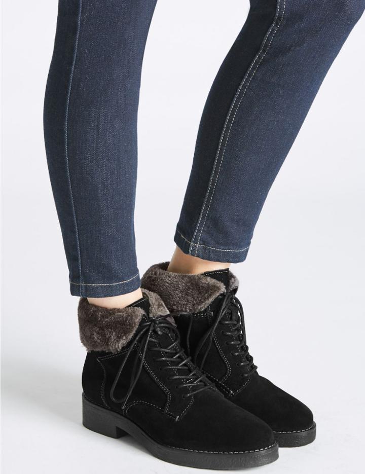 Marks & Spencer Wide Fit Suede Lace-up Ankle Boots Black