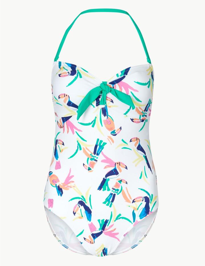 Marks & Spencer Toucan Print Bandeau Swimsuit White Mix