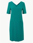 Marks & Spencer Linen Rich Patch Pocket Shift Dress Turquoise